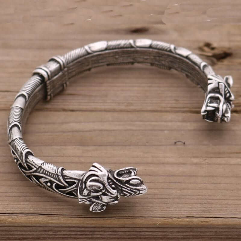 Norse Viking Double Wolf Head Bracelet - Strength, Courage, Loyalty - Image 3