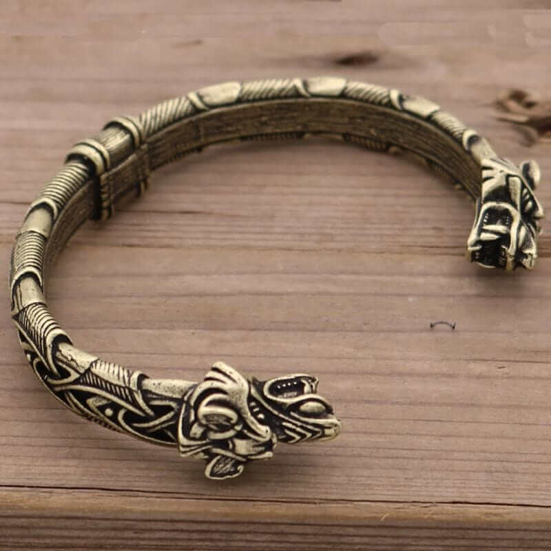 Norse Viking Double Wolf Head Bracelet - Strength, Courage, Loyalty - Image 4